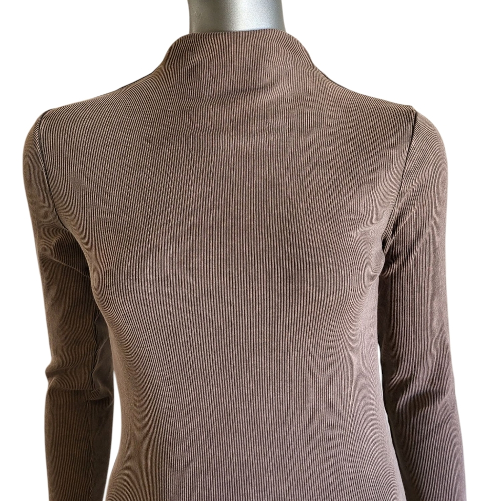 179. Zara Elegant Brown Long Sleeve Bodycon Dress - Size Medium - Picture 2 of 4